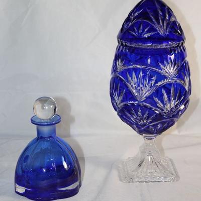 - Collezione Line Cobalt Cologne Bottle.                                     - Bohemian Crystal Cobalt Blue Cut To Clear Pedestal Egg...