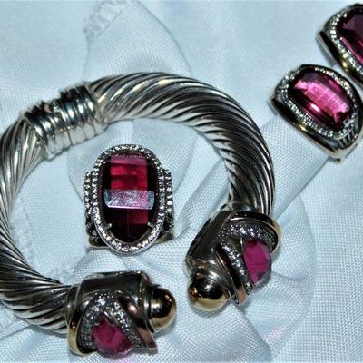 Sterling and 18KG  Cable Bracelet with Matching Earrings and Bracelet