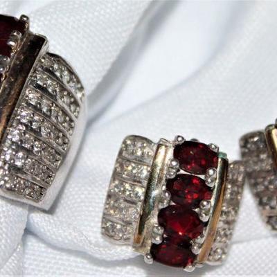 Sterling and 18 KG Gem Stone Ring and Matching Earrings