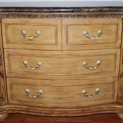 French Country Style 3-Drawer Chest with Brown Coralino Marble Top (48â€W x 21â€D x 37 1/2â€H)