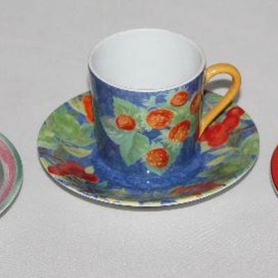 Demitasse  Cup & Saucers:  Yves Deshoulieres Eleonore Baillet Gerard pour Boyer (France), Laure Japy â€œJardin Blueâ€  Paris,...