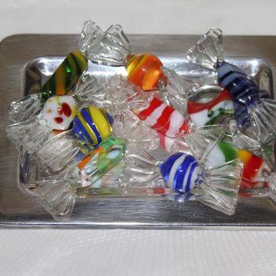 Glass Candy Decor on a Silver Plate Butter Tray