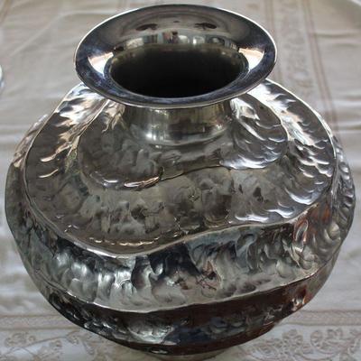 Polished Hammered Aluminum Vase (16â€W x 16â€H)