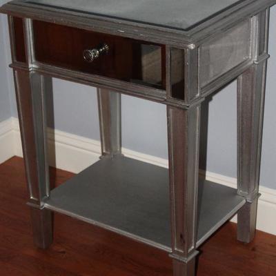 Coaster Accent Table : Silver Finish Bevel Mirror Top, Apron & Drawer Front above a Single Shelf  (22â€W x 16â€D x 28â€ H)