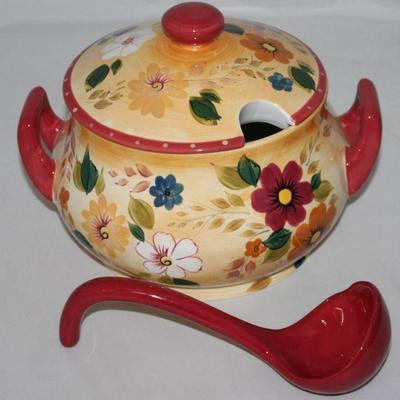 Oneida â€œSunset Gardenâ€ Hand Painted Covered Soup Tureen with Ladle 