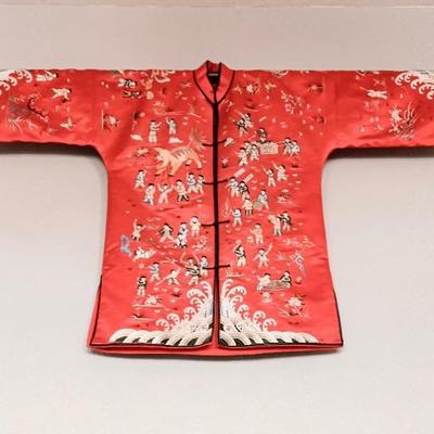 Vintage Silk Embroidered Kimono With Emerald Dragon on Back