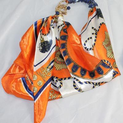 Gibraltar By Sea to Teram Isles of Capri, Italy Scarf Belt with Gold Tone Stirrup Closure and Chipped Lapis Embellishment 