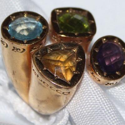 Rebecca Minkoff Tropezienne Collection, Rose Gold Plated Bronze Four Gem Stone Ring, Made In Italy