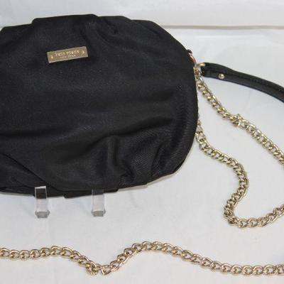 Kate Spade New York Vintage Black Satin Evening Bag with Gold tone Chain & Black Leather Shoulder Strap