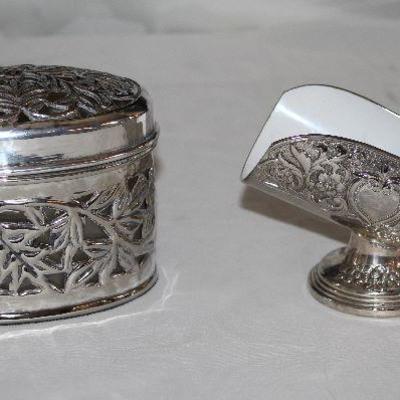 - Bombay Ornale Silver Lidded Candle                                            -Vintage Enamel Lined Silver Plate