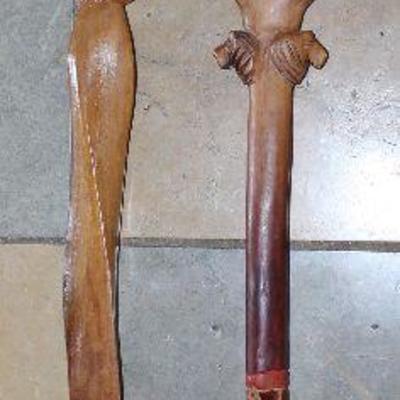 2 Hand Carved Unique Walking Canes 