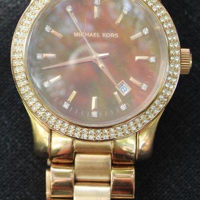 Michael Kors Rose Gold Wrist Watch Framed with Diamonds