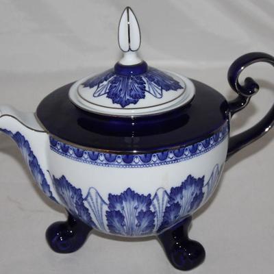 Bombay Company Blue and White Large Footed Porcelain  Teapot