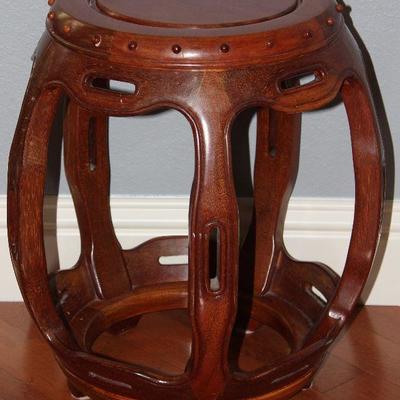 Oriental Wooden Drumstool (17â€ x 16â€)