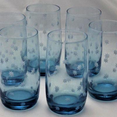 Vintage Blue Etched Starbursts Tumblers