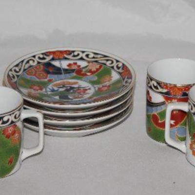 Oriental Motif set of 6 Demitasse Cup & Saucers 