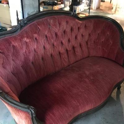 Red velvet couch
