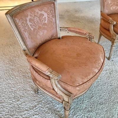 Three Louis XVI style Fauteuils Chairs.   T30