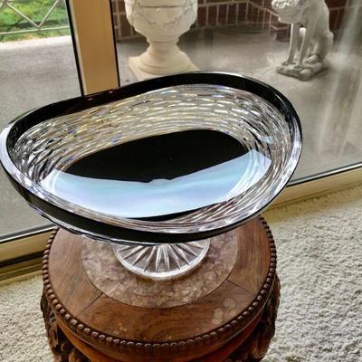 Oval shaped cut and clear blackglass pedestal compote. 
W13