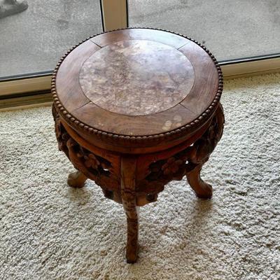Chiness Carved Wooden tabouret with inlaid marble top. R12 1/2