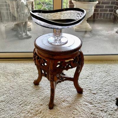 Chiness Carved Wooden tabouret with inlaid marble top. 