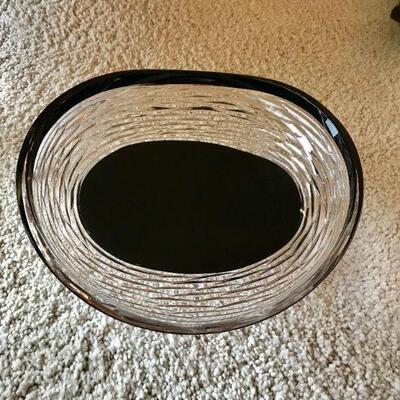 Oval Shaped Cut And Clear Black Glass Pedestal Compote. W13