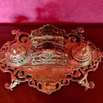 Louis XV style ink stand with letter rack $200