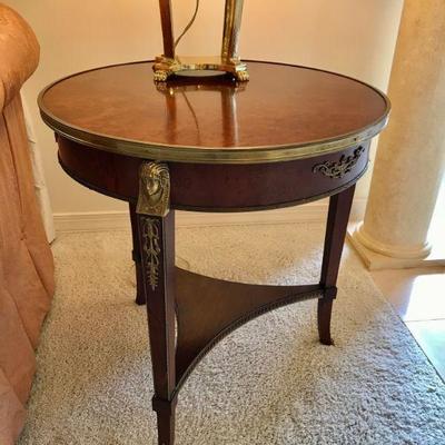 French Empire style circular table with burlwood top. W26 3/4