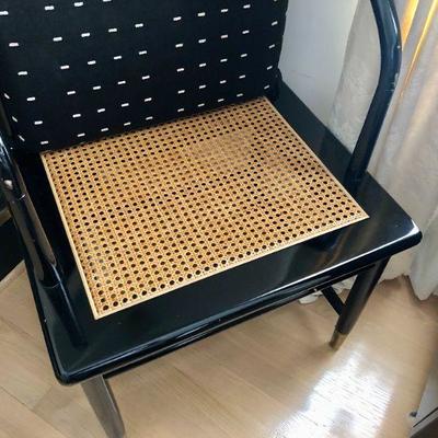 Henredon Burl Walnut, Asian Style Ebonized cane bottom accent arm chair
