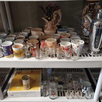 4144	

2 Shelves Full Of Glasses Includes Shot Glasses, Coffee Mugs, and More!
Also Includes Cups, Vase, Shot Glass Tic Tac Toe Game Set,...