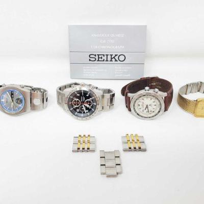 742	

4 Watches
Brands Include Seiko, and Timex. Comes With Seiko Instruction Manual, and Watch Links