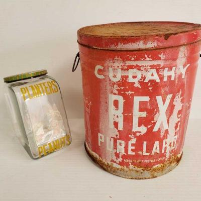 1238	

Antique Peanut Jar, Antique Cudahy REX Pure Lard Tin Bucket
Antique Peanut Jar, Antique Cudahy REX Pure Lard Tin Bucket