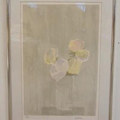 1005	BERNARD CATHELIN FRAMED LITHO SIGNED & NUMBERED 38/125, TITLED *BOUQUET DE ROSES FOND GRIS*, OVERALL SIZE 23 IN X 32 IN, DAVID...