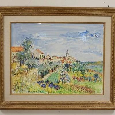 1003	YOLANDE ARDISSONE UNTITLED LANDSCAPE PAINTING UNDER GLASS, SIGNED LOWER LEFT, IMAGE SIZE 25 IN X 19 1/4 IN, FRAME SIZE 33 1/2 IN X...