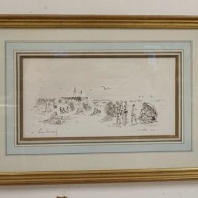 1045	ANDRE HAMBOURG FRAMED PRINT. GALLERY TAG ON REVERSE, WALLY FINDLAY GALLERIES. IMAGE SIZE 11 IN X 6 IN, OVERALL DIMENSIONS 17 1/2 IN...