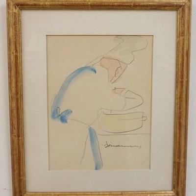 1033	LUDWIG REMELMANS WATERCOLOR SIGNED LOWER RIGHT TITLTED *THE CHEF* HAMMER GALLERIES STAMP ON REVERSE, DATE IN PENCIL DECEMBER...
