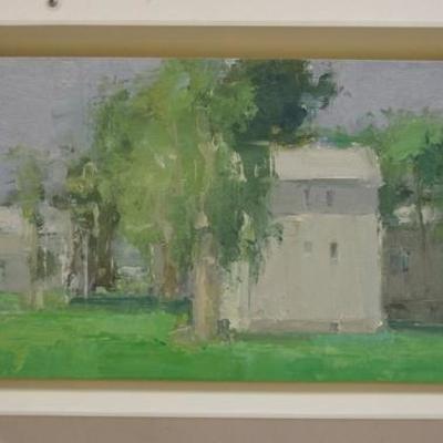 1007	STUART SHILS PAINTING OIL ON PANEL TITLED *LATE AFTERNOON, THAT WHITE HOUSE AGAIN AND OTHER BUILDINGS*, 9 IN X 15 1/2 IN, GALLERY...