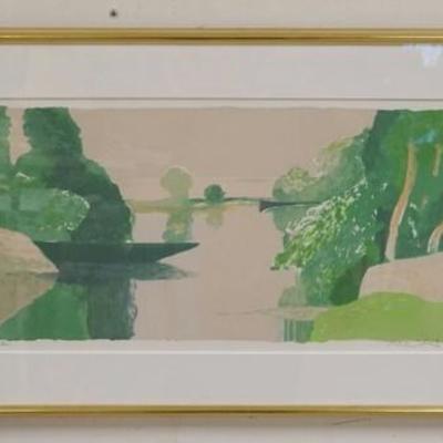1006	ROGER MUHL SIGNED & FRAMED LITHOGRAPH TITLED *L'ILL DE MATIN*, DAVID FINDLAY LABEL ON REVERSE, FRAME SIZE 20 IN X 31 3/4 IN
