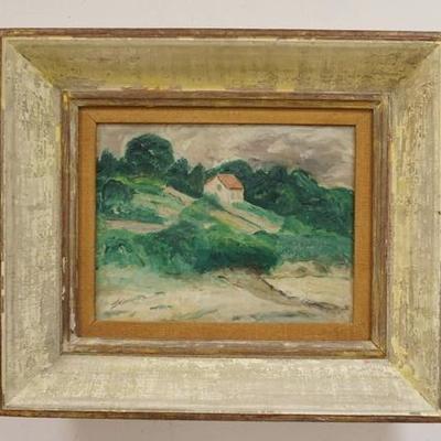 1035	FRENCH OIL PAINTING ON BOARD, COUNTRYSIDE SCENE, UNSIGNED & FRAMED, IMAGE SIZE 13 1/4 IN X 10 1/4 IN, OVERALL DIMENSIONS 21 3/4 IN X...