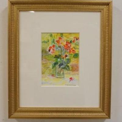 1076	J. ALLIMANN SIGNED WATER COLOR STILL LIFE. IMAGE SIZE 4 3/4 IN X 7 IN., OVERALL DIMENSIONS 13 IN X 15 IN.
