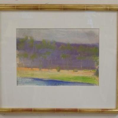 1065	WOLF KAHN SIGNED PASTEL ON PAPER, FRAMED. TITLED *RIVER BANK*, IMAGE SIZE 9 IN X 12 IN, OVERALL DIMENSIONS 18 1/2 IN X 15 1/2 IN,...