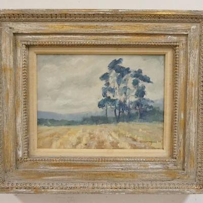 1037	OIL PAINTING ON CANVAS LANDSCAPE IRISH PINES SIGNED KAUFMANN 72 LOWER RIGHT, IMAGE SIZE 11 1/2 IN X 8 3/4 IN, OVERALL DIMENSIONS 19...