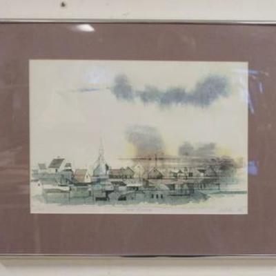 1023	NEAL COTTON SIGNED & FRAMED LITHO TITLED *CAPE HARBOR*, NUMBER 5/50, IMAGE SIZE 14 3/4 IN X 10 1/2 IN, OVERALL DIMENSIONS 20 1/2 IN...