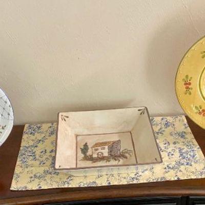 ~ White floral platter - $20
~ Brown cottage bowl - $40
~ Mustard floral platter & bowl - $35 for platter; $30 for bowl
