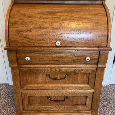 SOLD ~ Oak roll top secretary desk (Keepsakes by Pulaski Furniture Corp) - $200