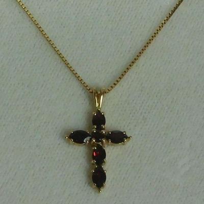 14 k Garnet Cross Necklace
