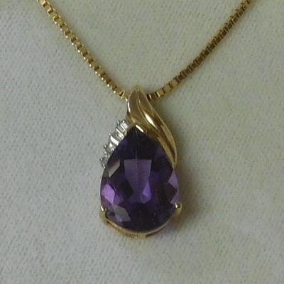 14 k Amethyst & Diamond Necklace