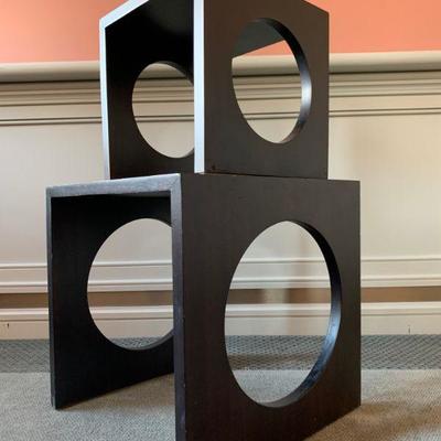 SHOP NOW @ HuntEstateSales.com! Cube Nesting Tables With Large Circle Cut Out, Set Of Two