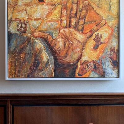 SHOP NOW @ HuntEstateSales.com! Collin Sekajugo, Untitled, (Peace) Sign Of The Times, Oil On Canvas.