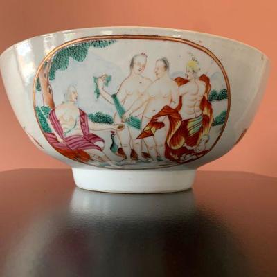 SHOP NOW @ HuntEstateSales.com! Porcelain Punch Bowl “Judgement Of Paris”, Circa 1750